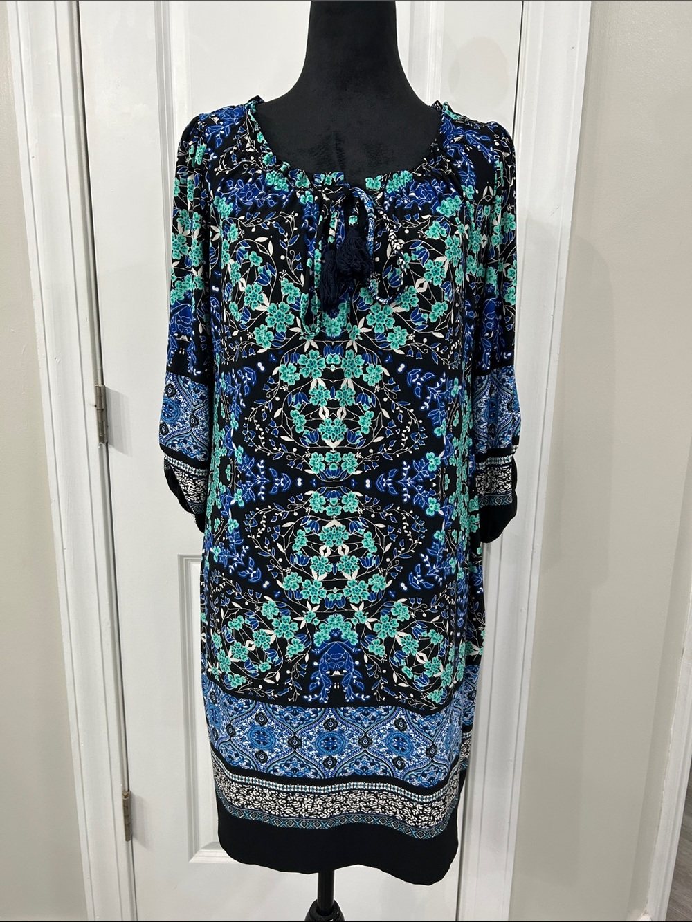 Boho Floral Tunic Dress in Blue and Teal Dress